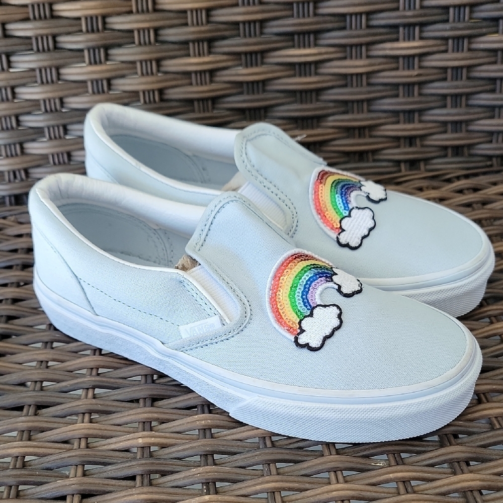 Vans Kids Light Blue Rainbow Slip-On Shoes Size 3.5